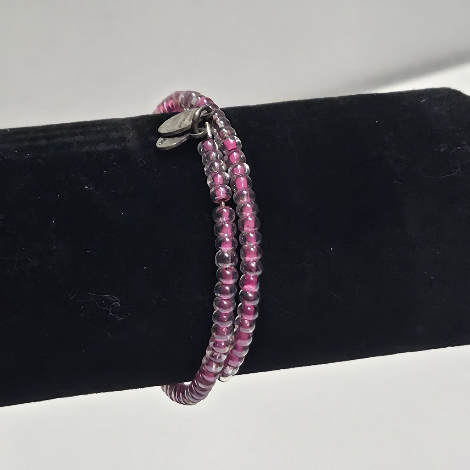 Beaded Wrap Bracelet Womens Adjustable Pink Glass Seed Bead Double Strand