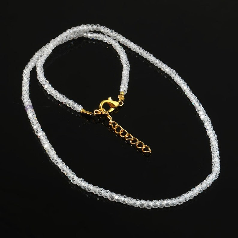 Natural White Zircon Faceted Round Gemstone Beads Self Confidence Necklaces 24”