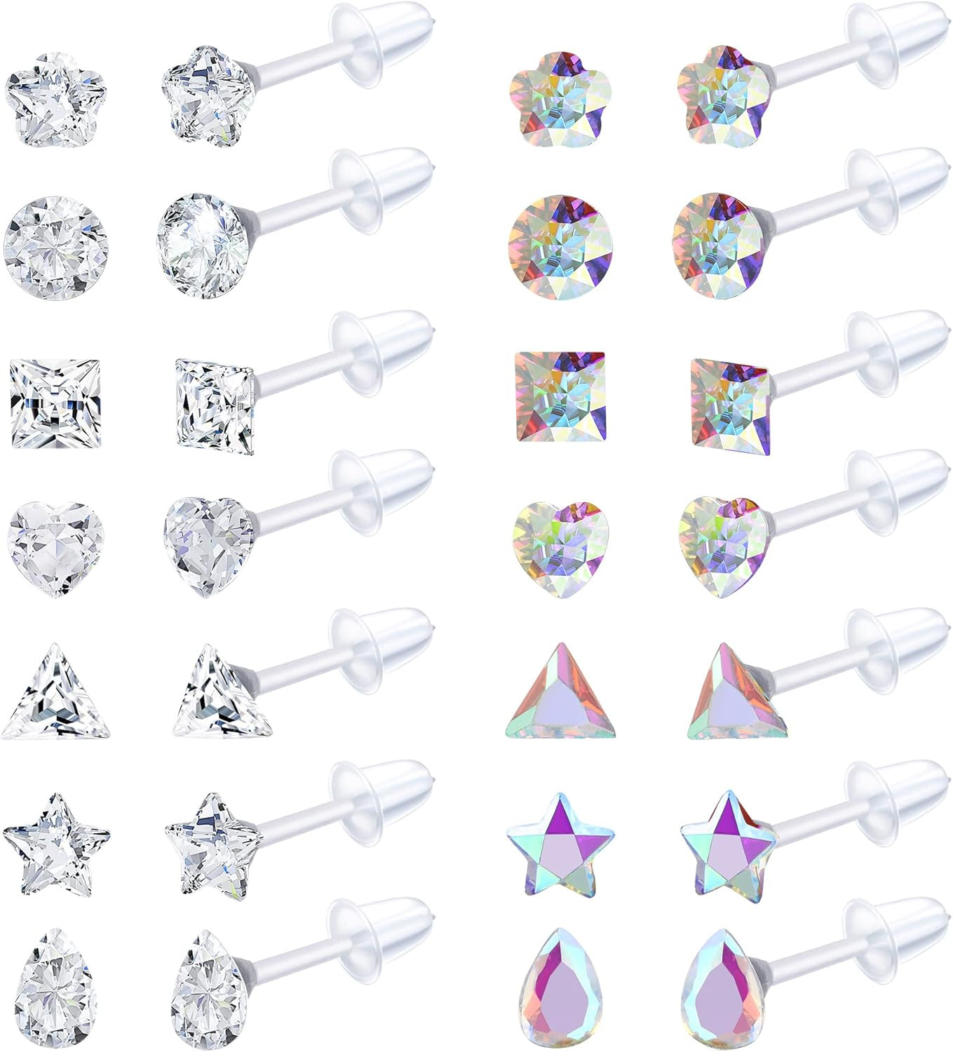 14Pairs Clear Plastic Earrings Stud Earrings for Women Rhinestone Acrylic Stud E