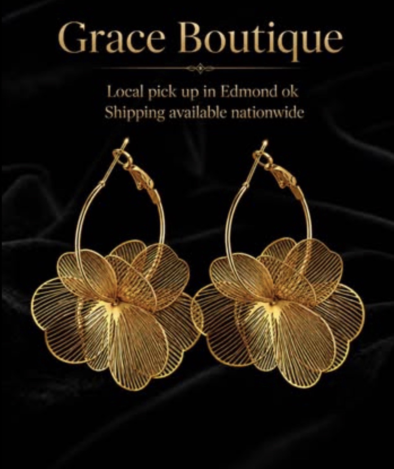 Grace Boutique Gold Tone Flower Hoop Dangle Earrings Pearl Crystal Hinged