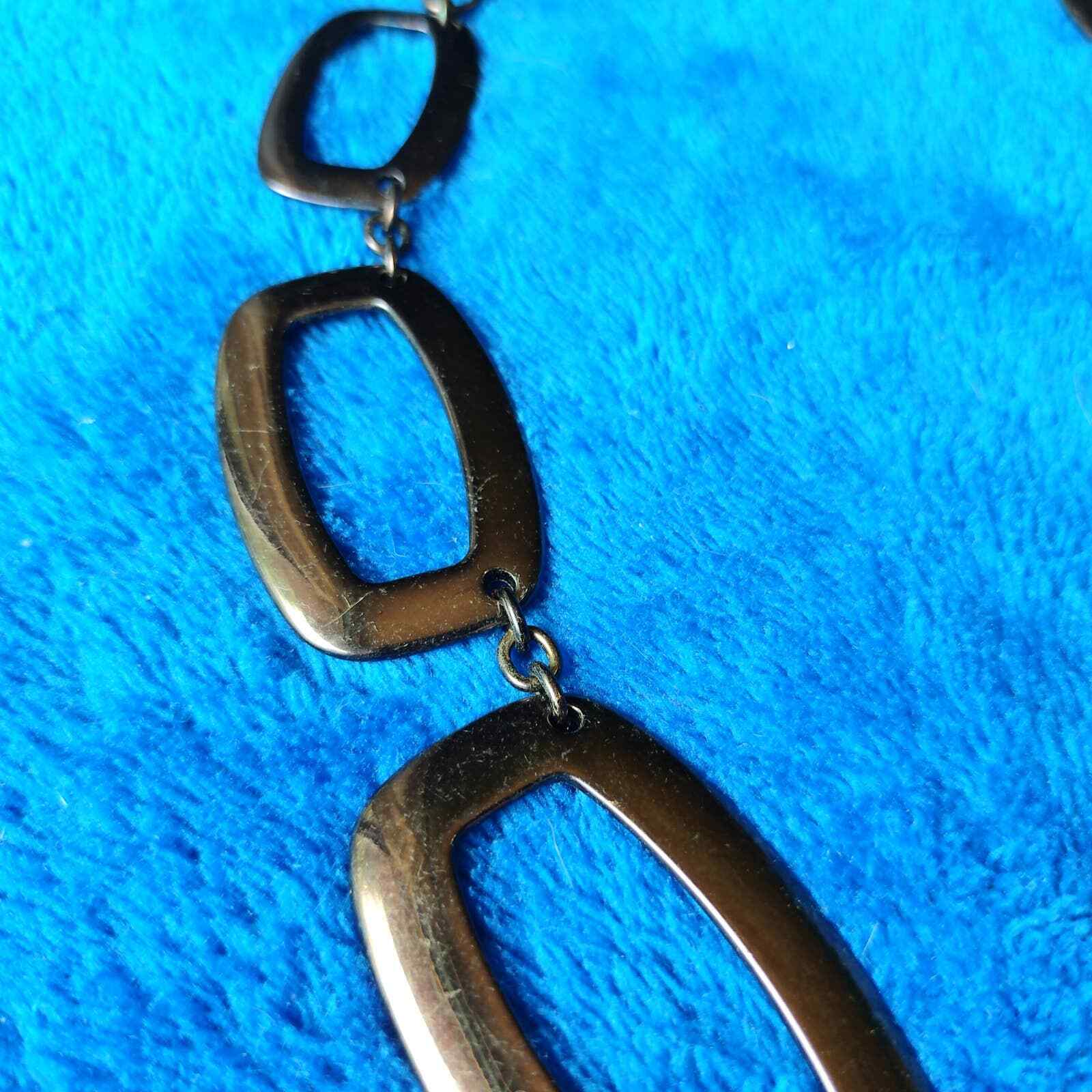 Bill Blass Graduated Gun Metal Cut Out Rectangle Link Statement Necklace
