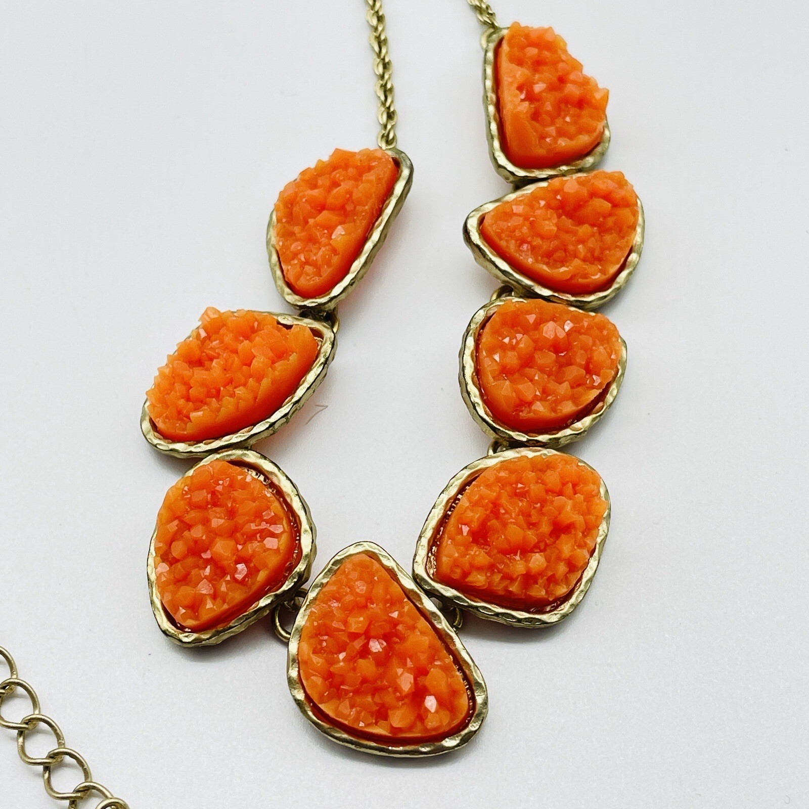Vintage Orange Faux Druzy Quartz Necklace Gold Tone Statement