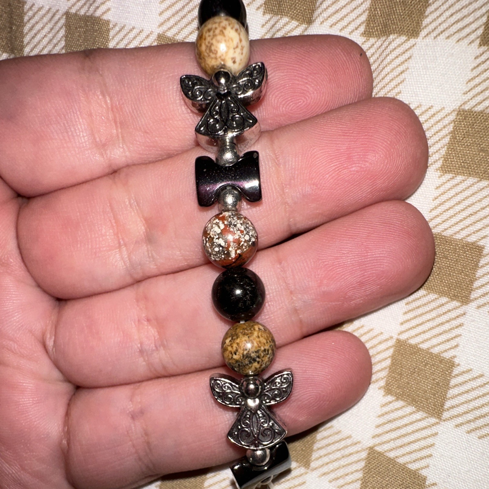 Lot of 4 Multicolor Stone Beaded Stretch Stackable Bracelets Angel Dangle Charm
