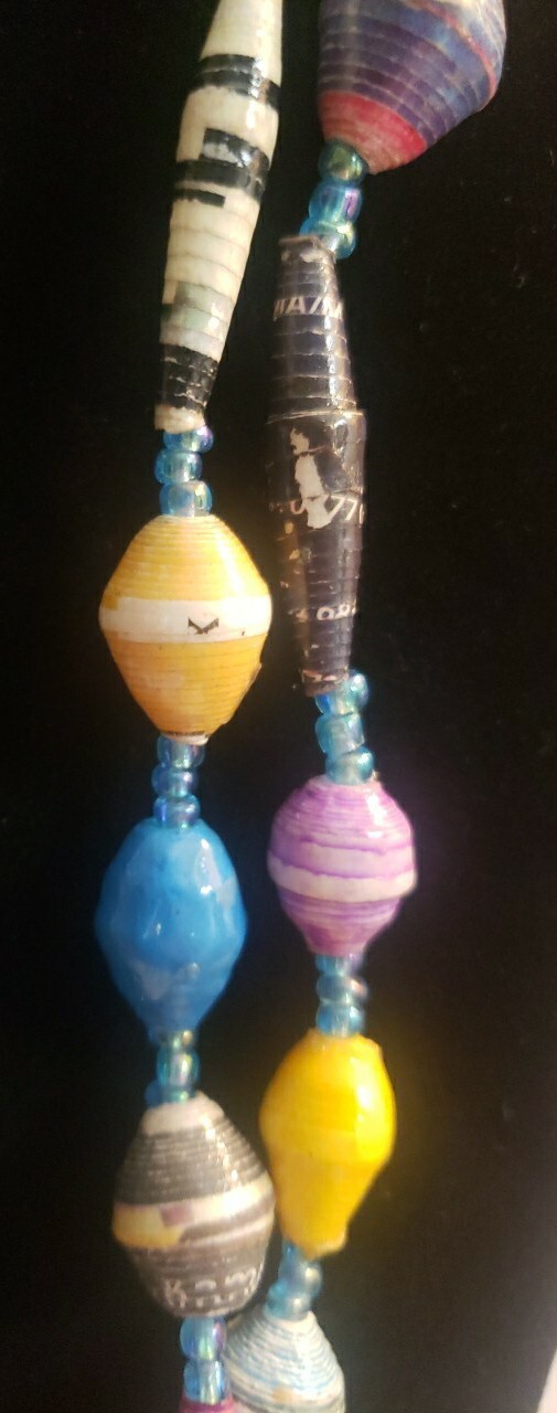 Multicolored Vintange Handmade Paper Bead Neckless 62in