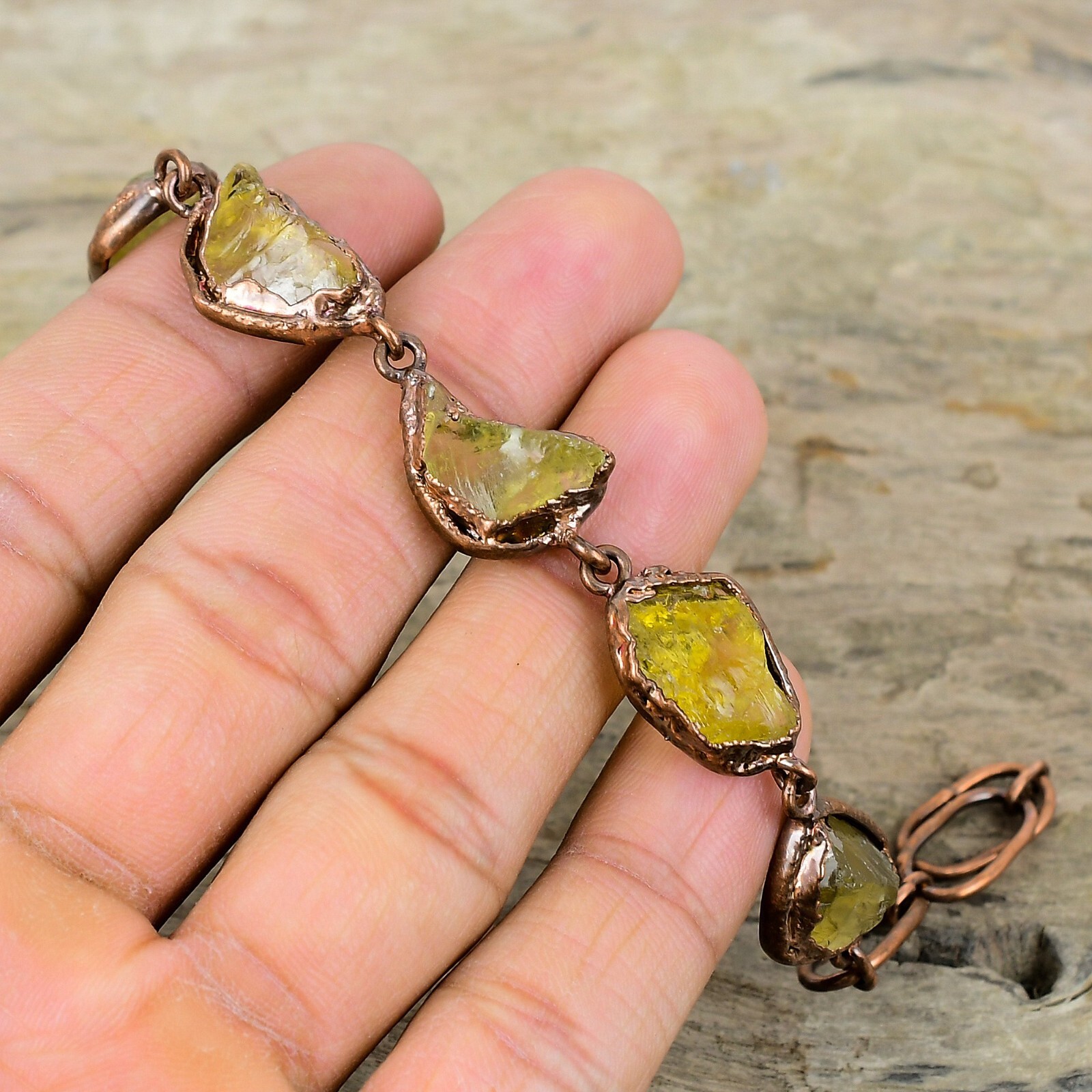 Citrine Rough Copper Gift For Love Electroformed Chain Adjustable Bracelet 6.0″