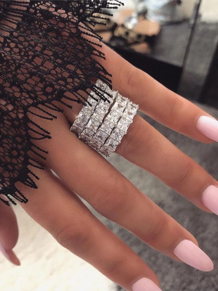 1PC Women’s Silver Tone Princess Cut CZ Eternity Band Wedding Engagement Ring
