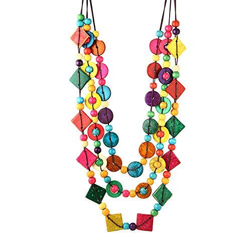 Bohemia Braided Women Neckalce Statement Colorful Round Wooden Beads Chain