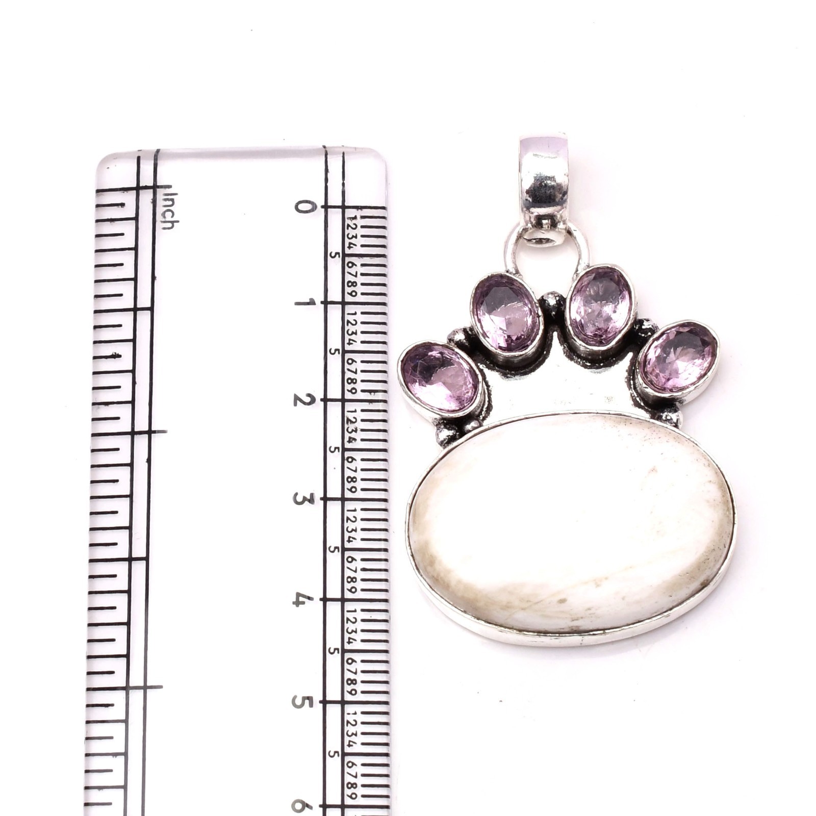 White Scolecite Gemstone 925 Sterling Silver Jewelry Pendant 1.77″
