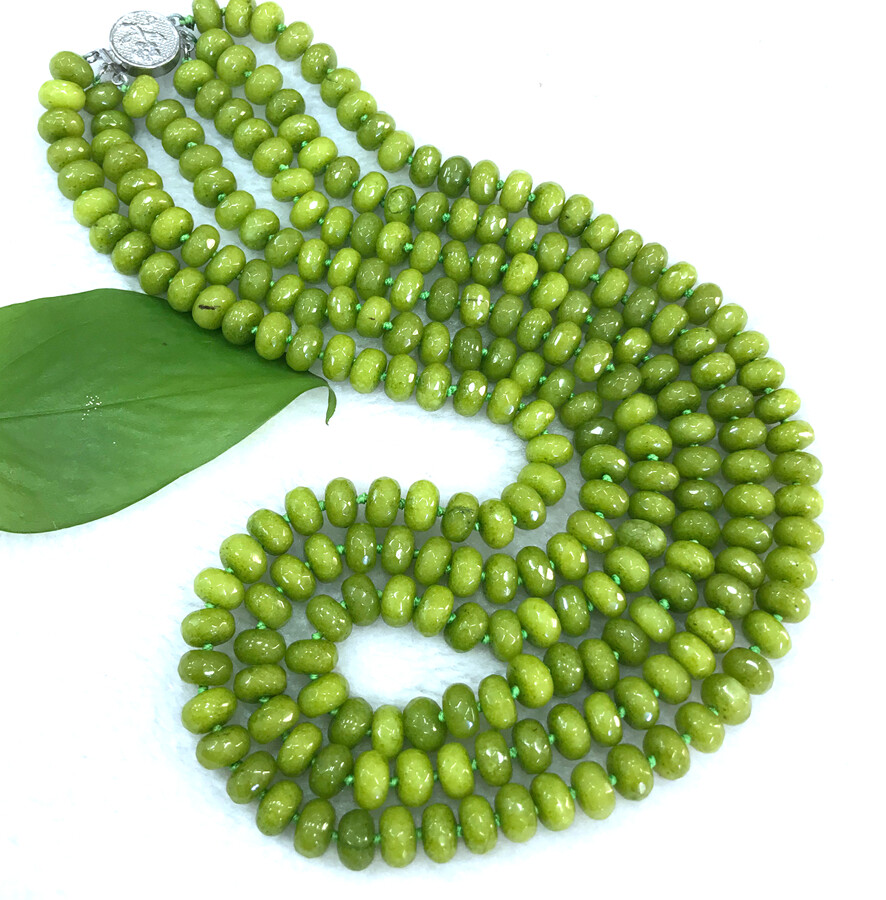 5x8mm NATURAL Green Peridot FACETED BEADS NECKLACE 3 Row 18-20”