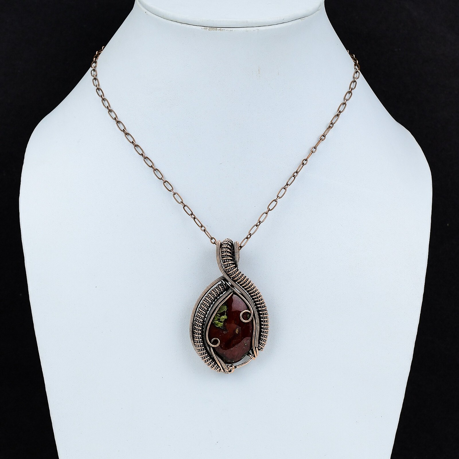 Women Day Gift Dragon Bloodstone Copper Gift For Mom Wire Wrapped Pendant 2.44″
