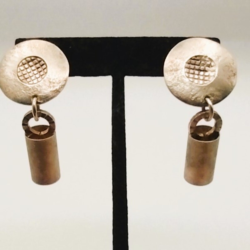 Vintage 90s Handmade Handcrafted Hammered Barrel Cylinder Earrings