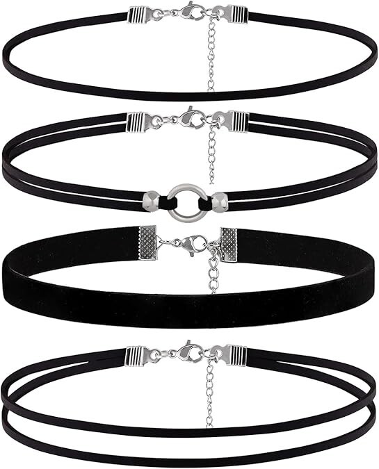 4PCS Black Choker for Women Black Lace Velvet Chocker Set Layered Classic Choker