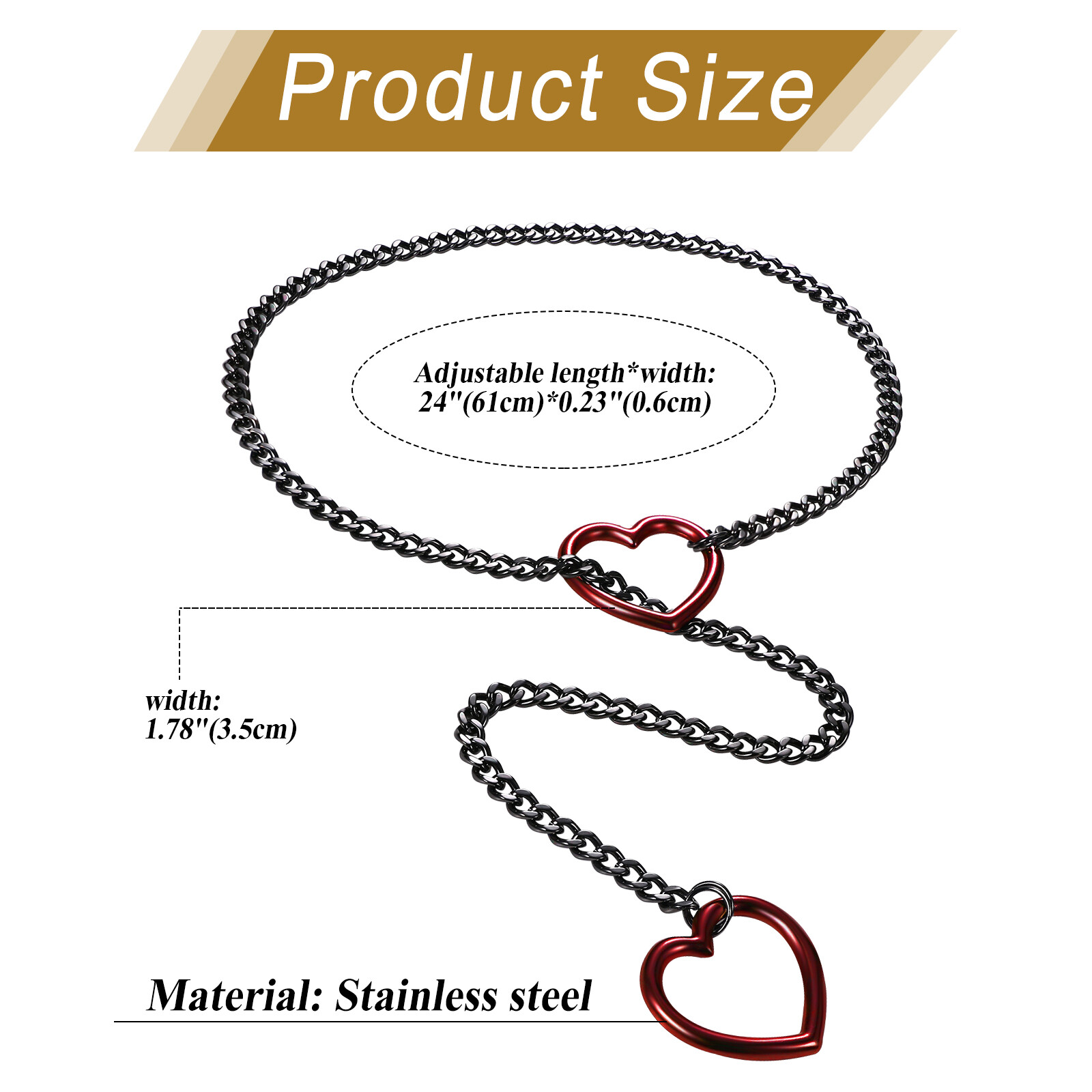 2 Pack Heart O-ring Slip Chain Punk Goth Lariat Y-Necklace Choker For Women
