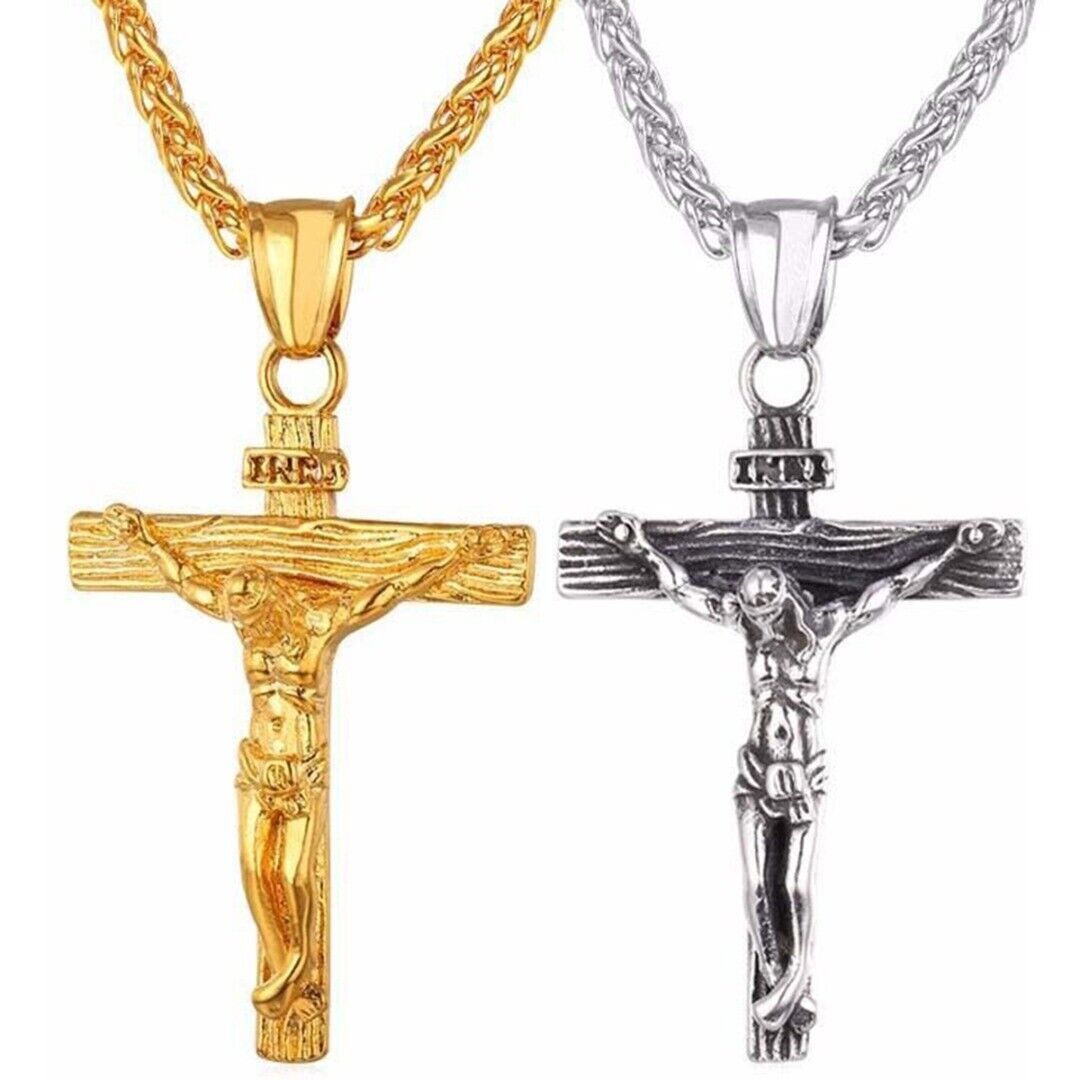 Men’s Stainless Steel Jesus Christ Crucifix Cross Pendant Chain Necklace Gift