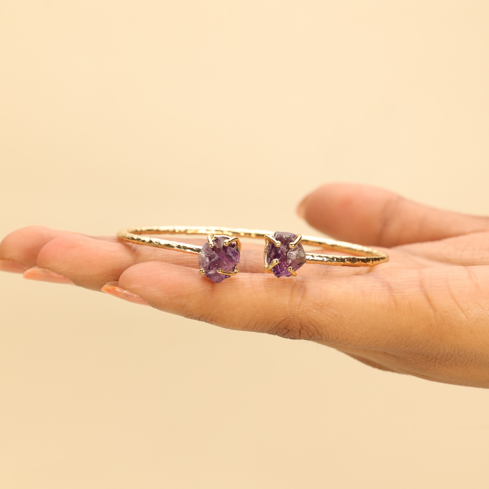 Amethyst Rough Adjustable Gold Plated Brass Open Bracelet, Women Jewelry BR-4