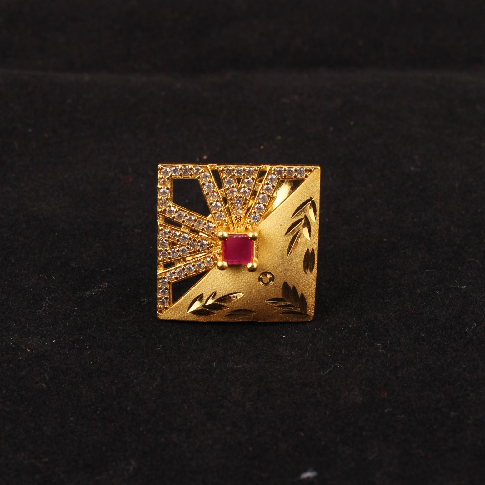 Micro Gold Plated Square Statement Ring Ruby Stone Adjustable Women