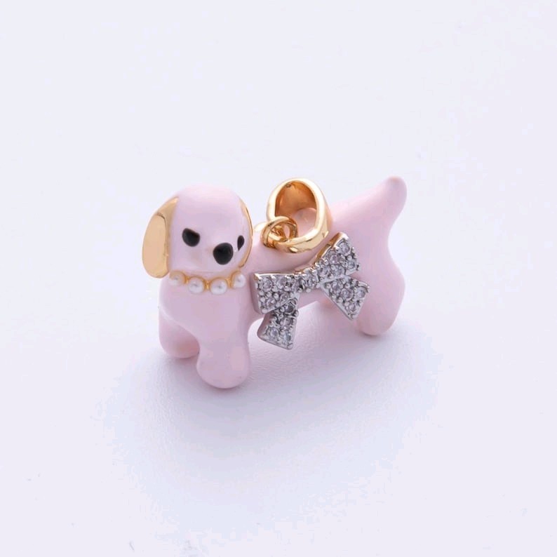 18K Gold Filled 16mm Micro Paved CZ Shell Pearl Pink Dog Pet 3D Multidimensional