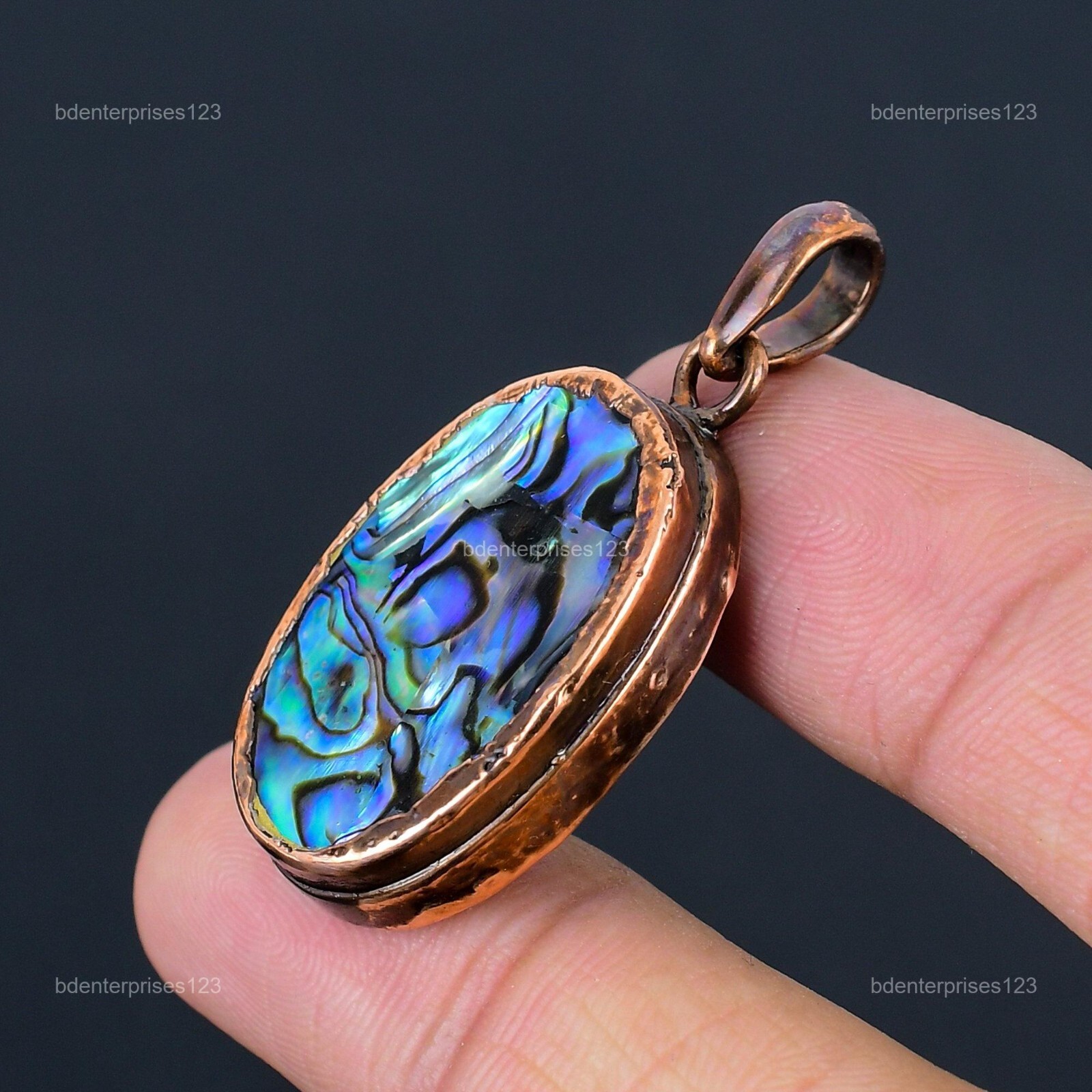 Oval Abalone Shell Stone Copper Sister Anniversary Electroformed Pendant Jewelry