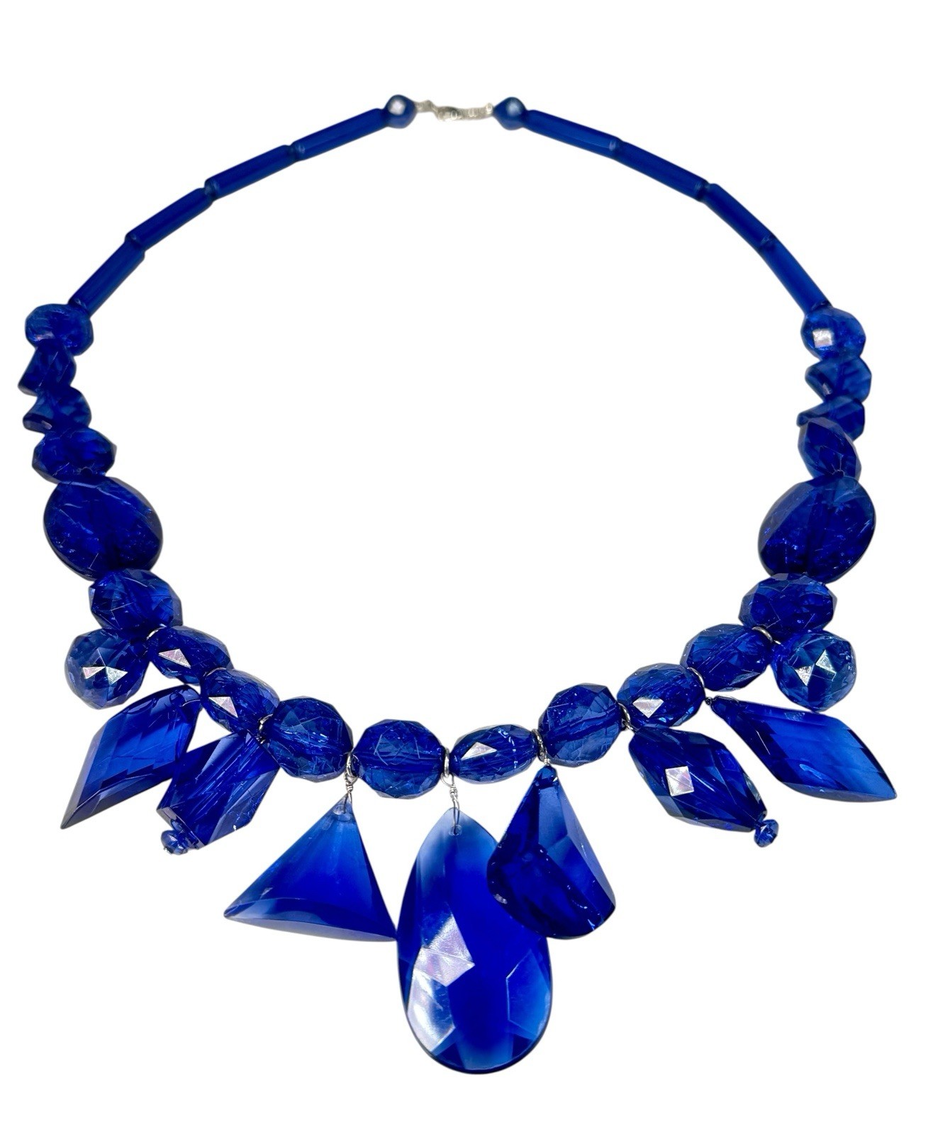 Large Blue Acrylic Statement Beaded Necklace
