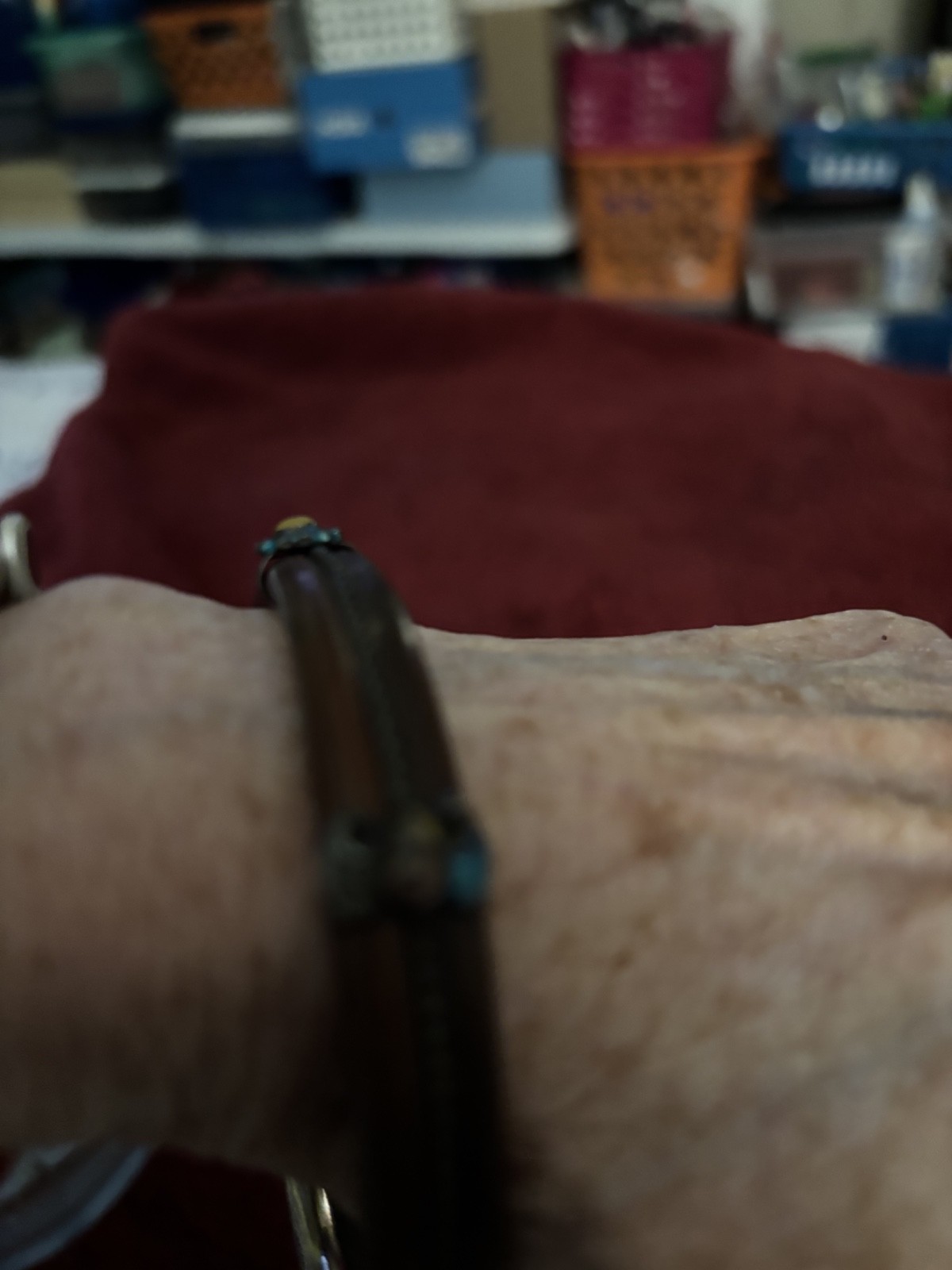 hand painted turqupise and leather bracelet