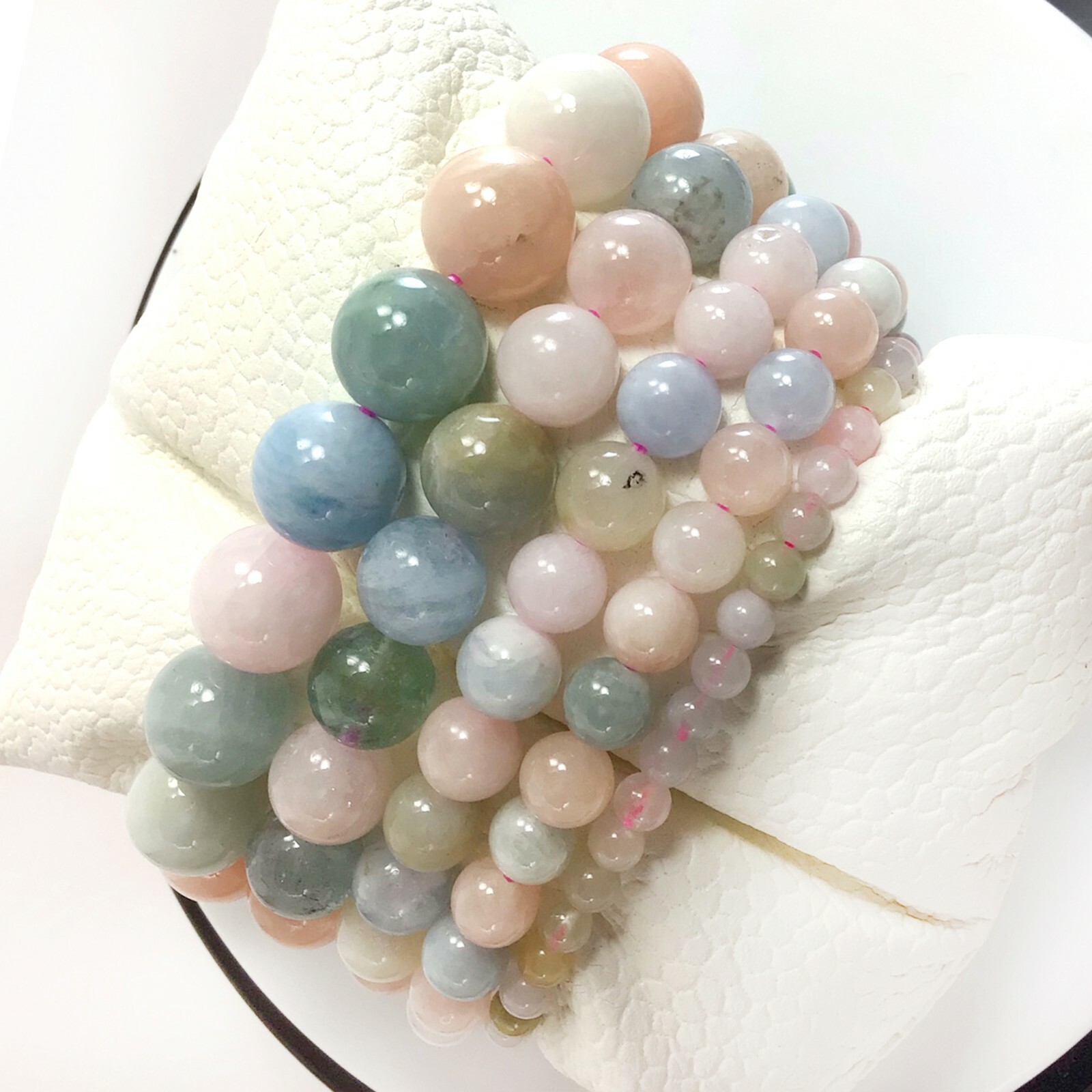 Handmade Stone Natural Morganite Stretch Bracelet Bead 7.5″ 4mm 6mm 8mm 10mm 12