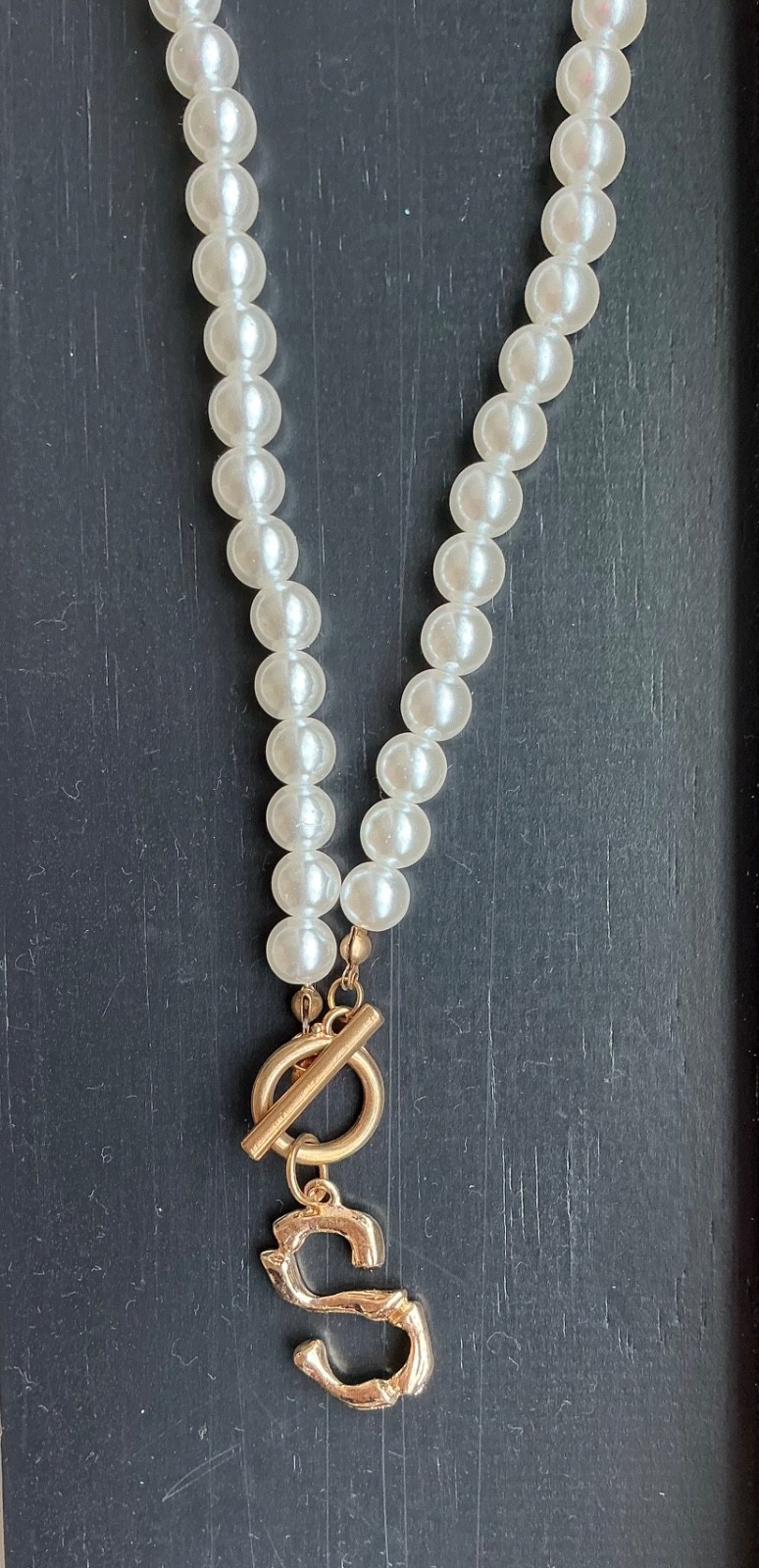 NEW Alphabet Name Initial Letter Monogram Statement Pearl Necklace Chain-LetterS