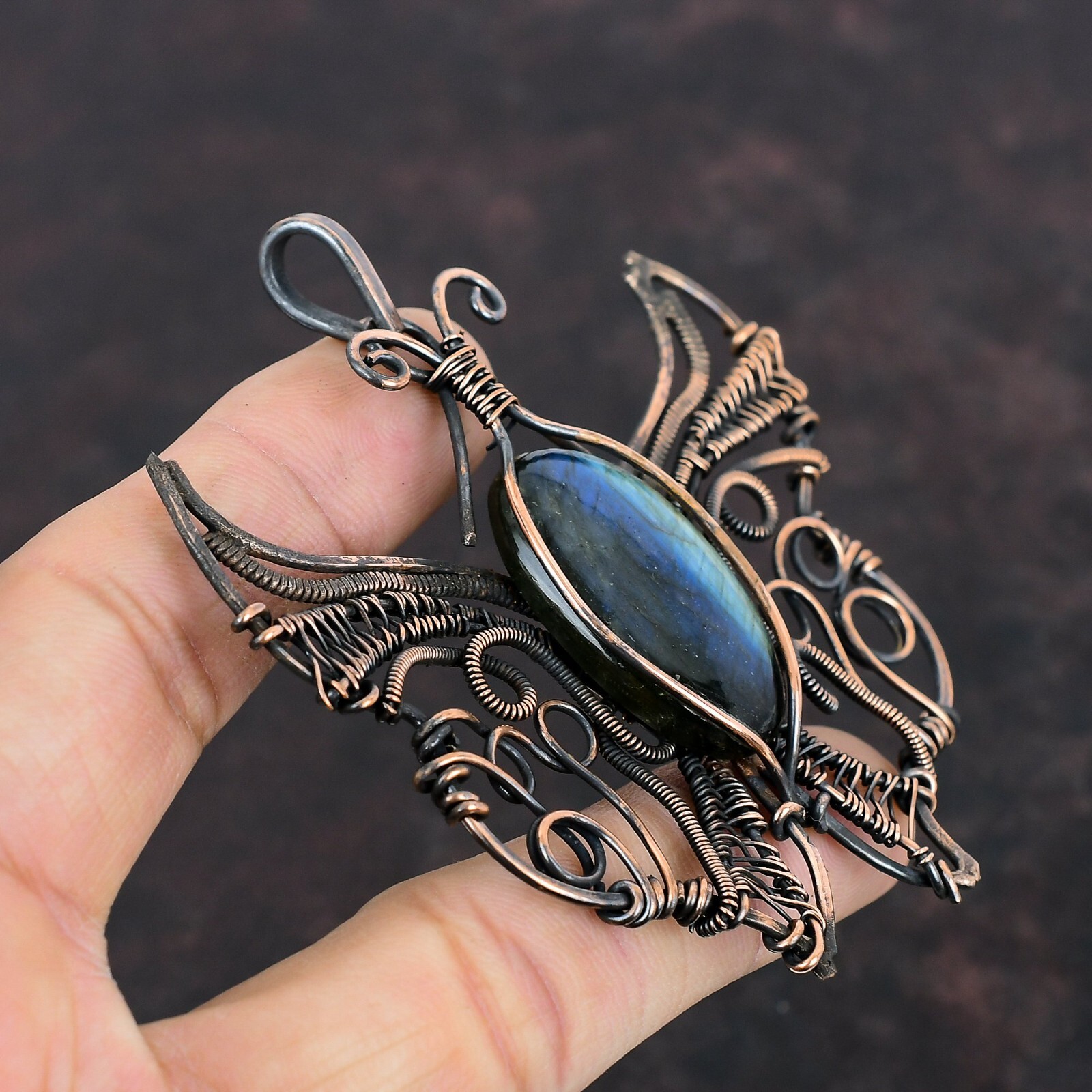 Labradorite Copper Gift For Briedsmaid Wire Wrapped Butterfly Pendant 3.35″