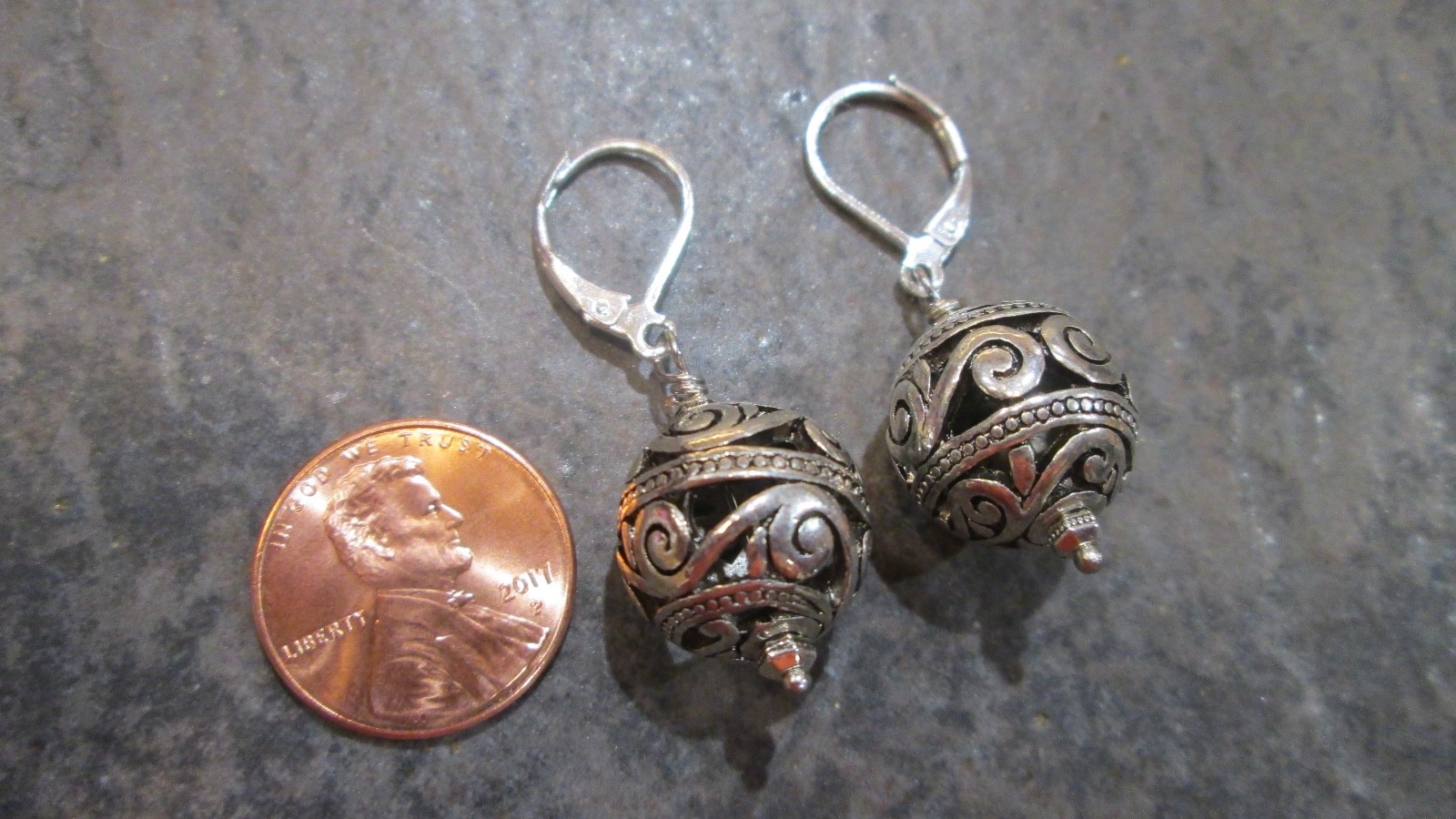 Large Silver Filigree Ball Earrings with Sterling Silver Leverbacks