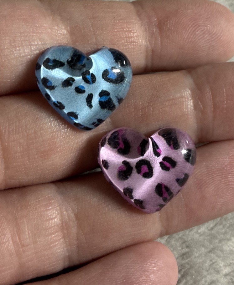 Handmade Blue/purple Chunky Heart Leopard Print Stud Earrings Cute Gift Novelty