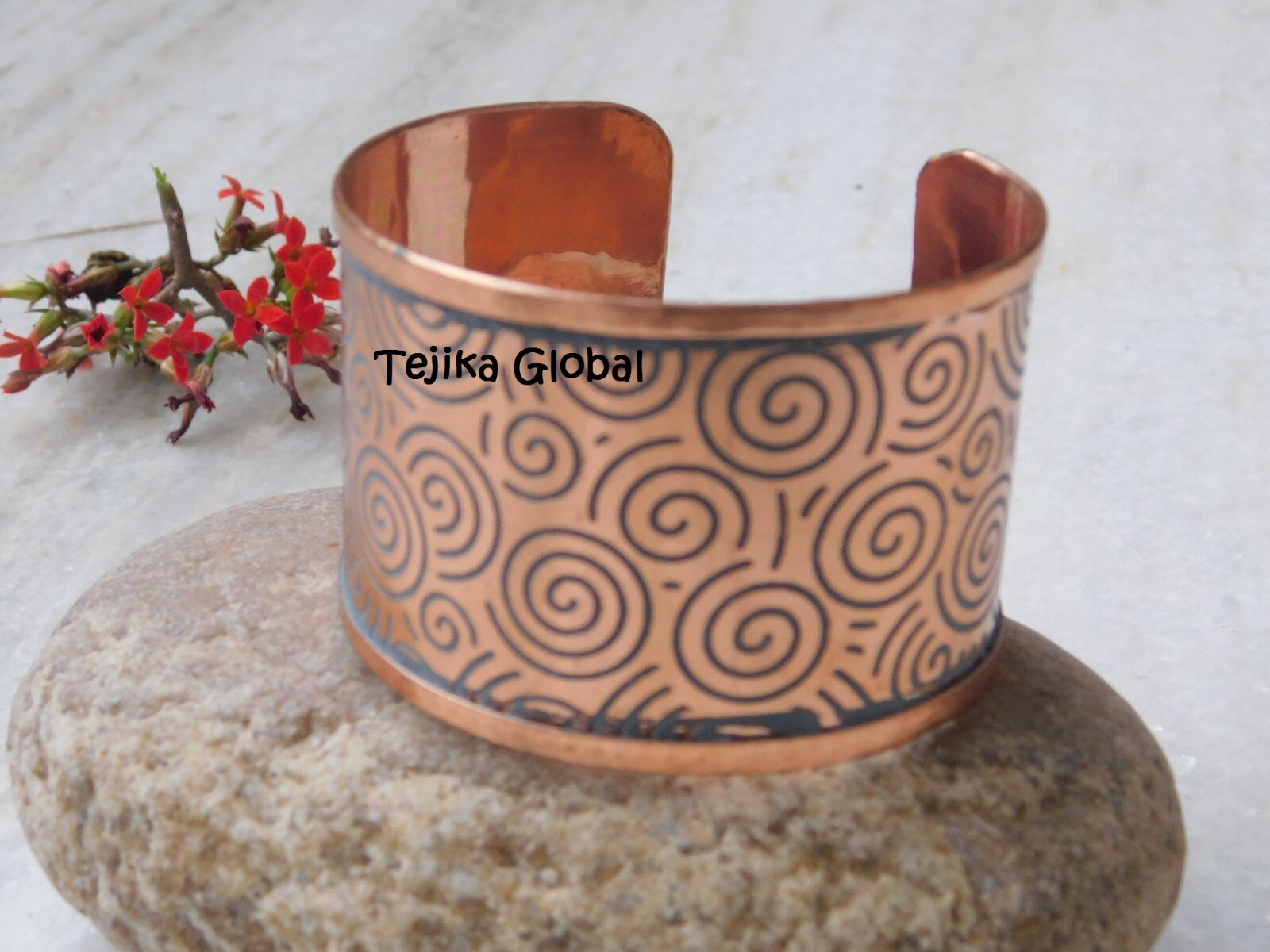 Pure Copper Textured Cuff Unisex Bracelet Arthritis Pain Therapy Energy Bangle