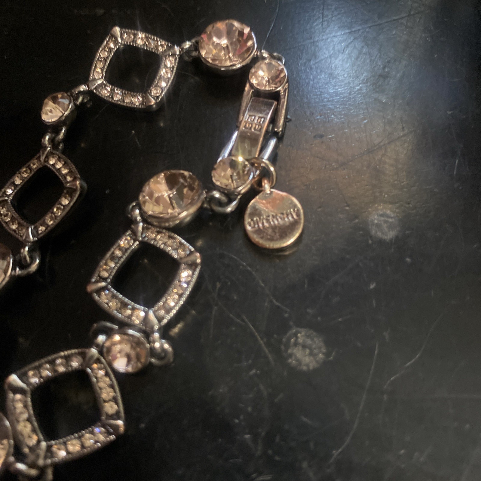 Givenchy 8 Inch Bracelet With Pink Sparkles Grey Tone With Pink Stones Pre-Owned