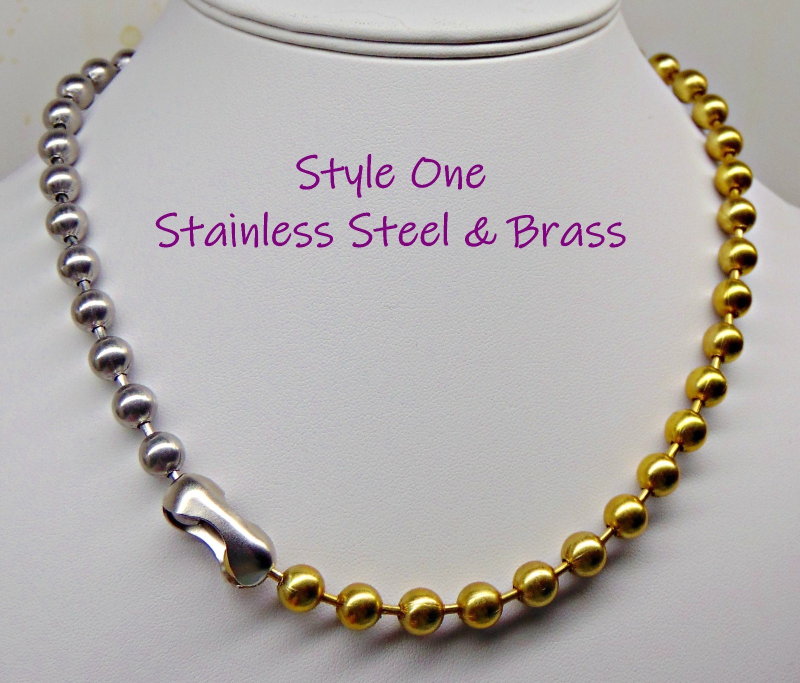 2 Tone Necklace Stainless Steel ~ Brass ~ Copper | Mixed Metals Ball Chain