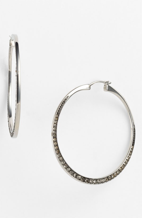 NWDF Michael Kors Crystal Detail Hoop Earrings Silver Black