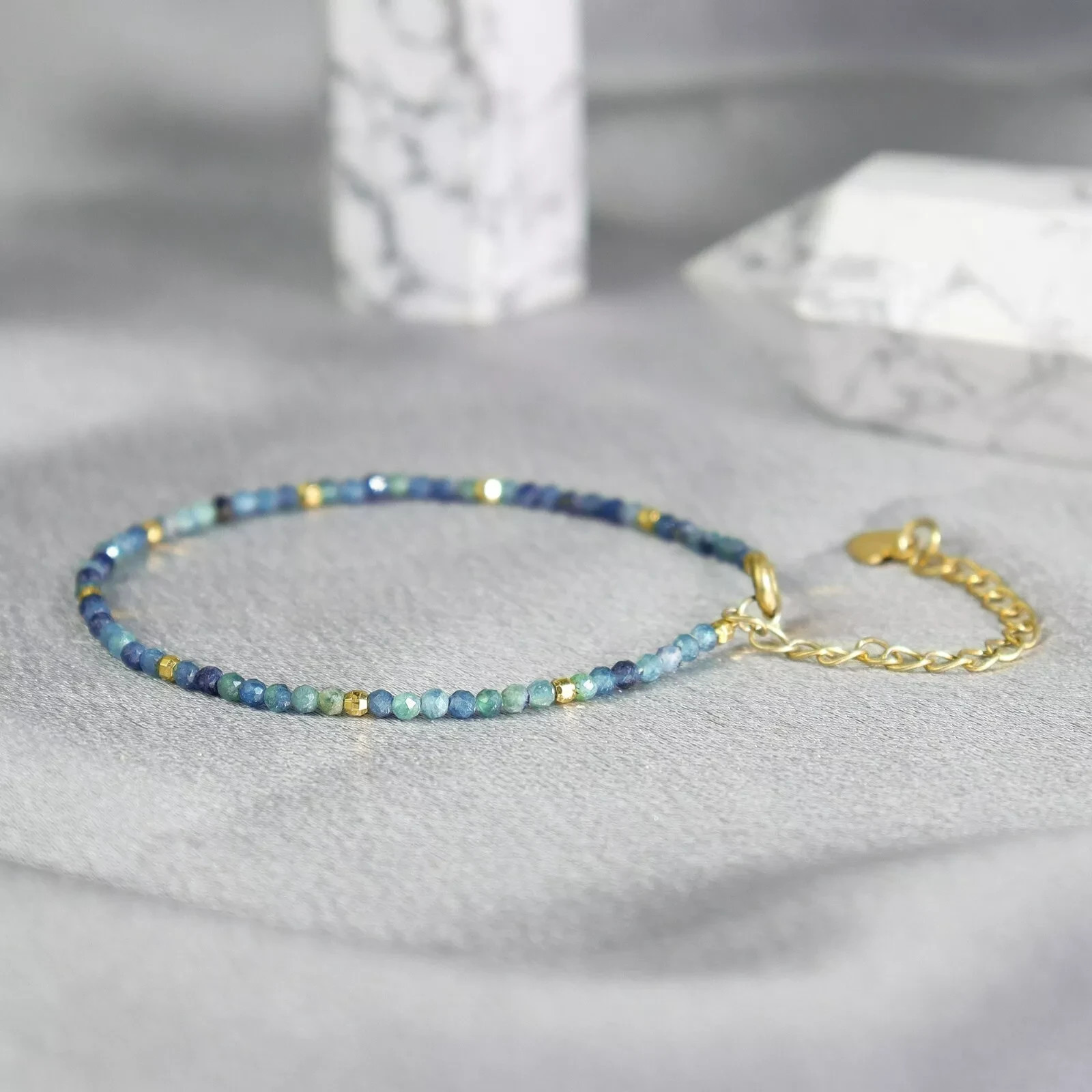 Natural 2MM Blue Tourmaline Gemstone Bracelet Exquisite Crystal Healing Bracelet
