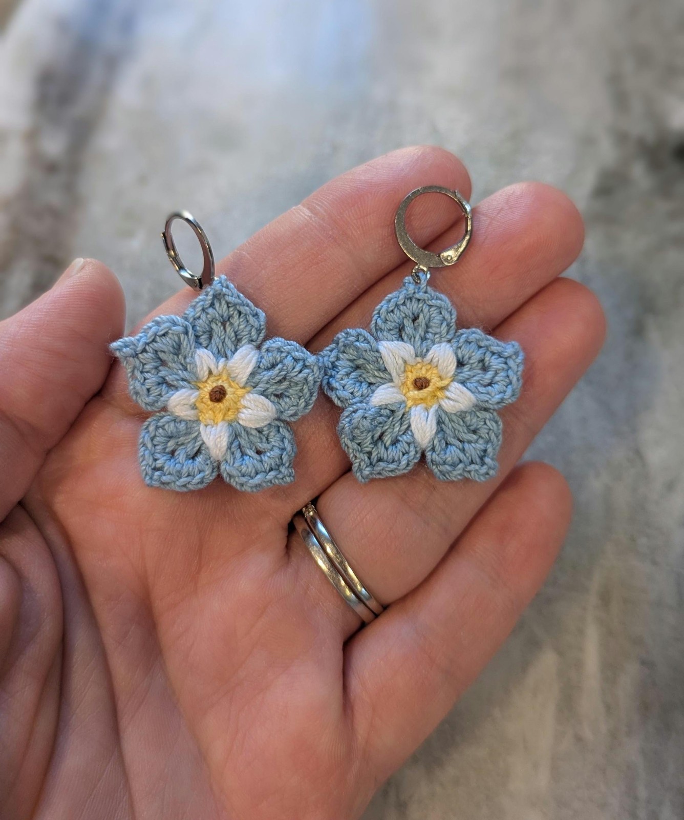 **Forget Me Not Crochet Earrings Romantic Statement Handmade Jewelry**