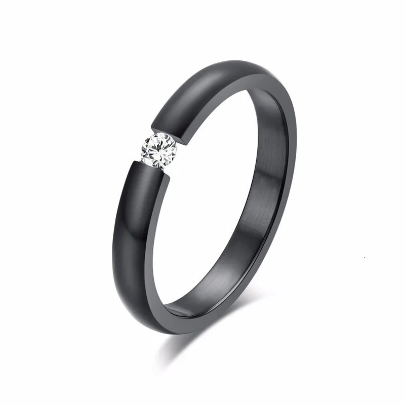 Stainless Steel Ring Simulated Zirconia 3mm Thin Solitaire Engagement Jewelry