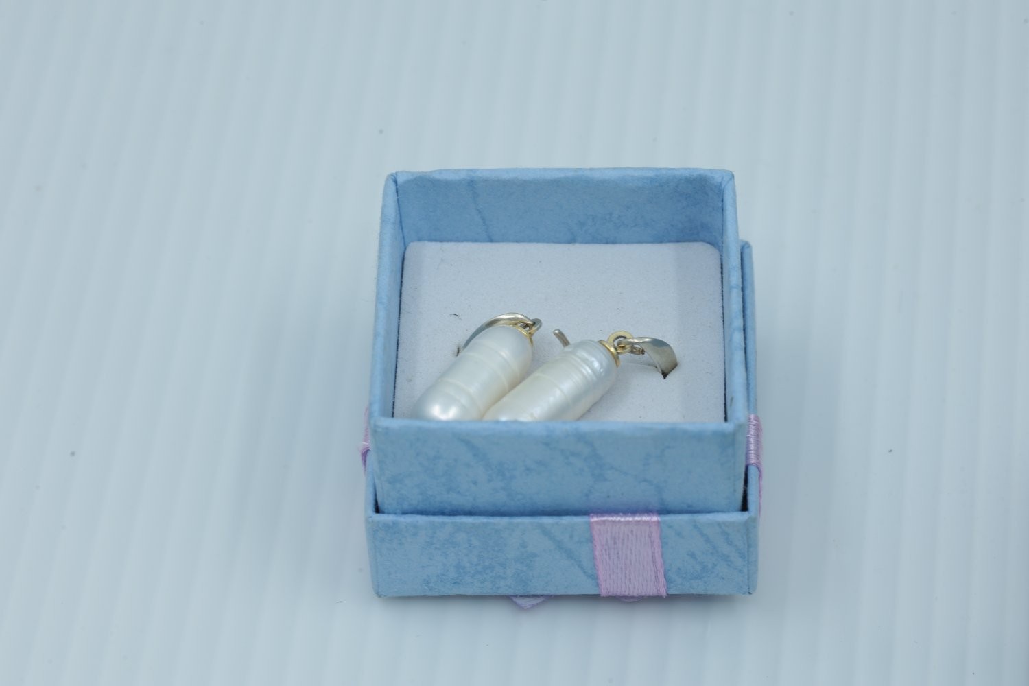 Vintage Sterling Silver 925 White Freshwater Pearl Cylinder Drop Hook Earrings
