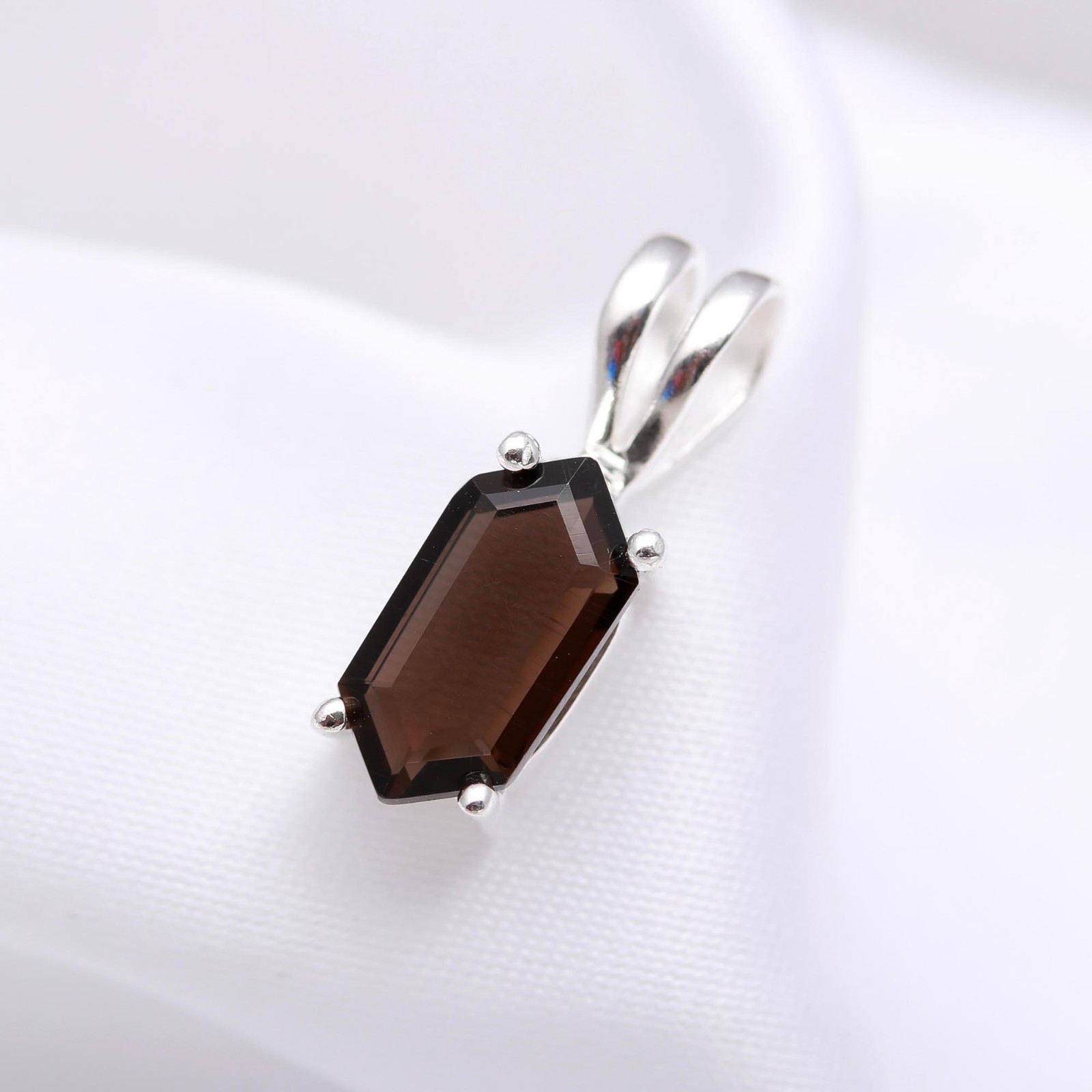 Natural Smoky Quartz Hexagon Pendant 925Sterling Silver Jewelry Gift For Lovers