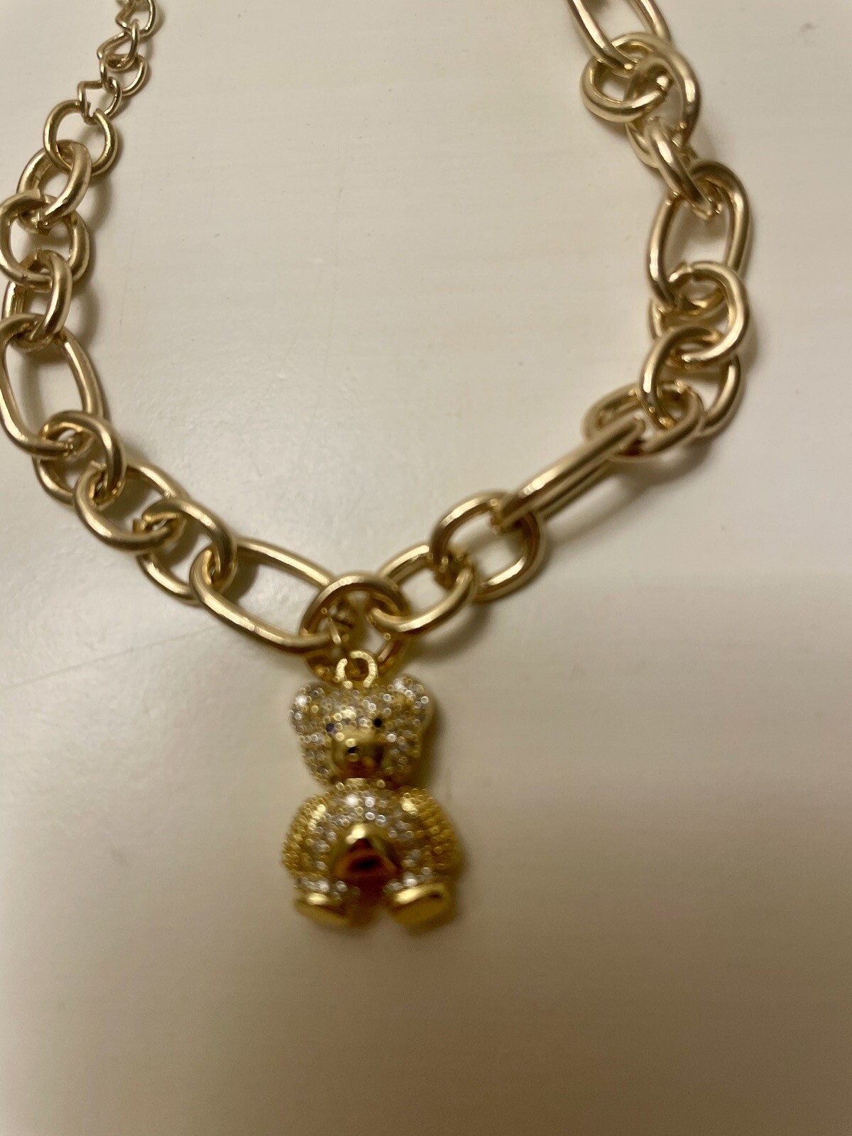 Plus Size Teddy Bear Charm Bracelet Gold Tone Links up to 10 Inches NWT