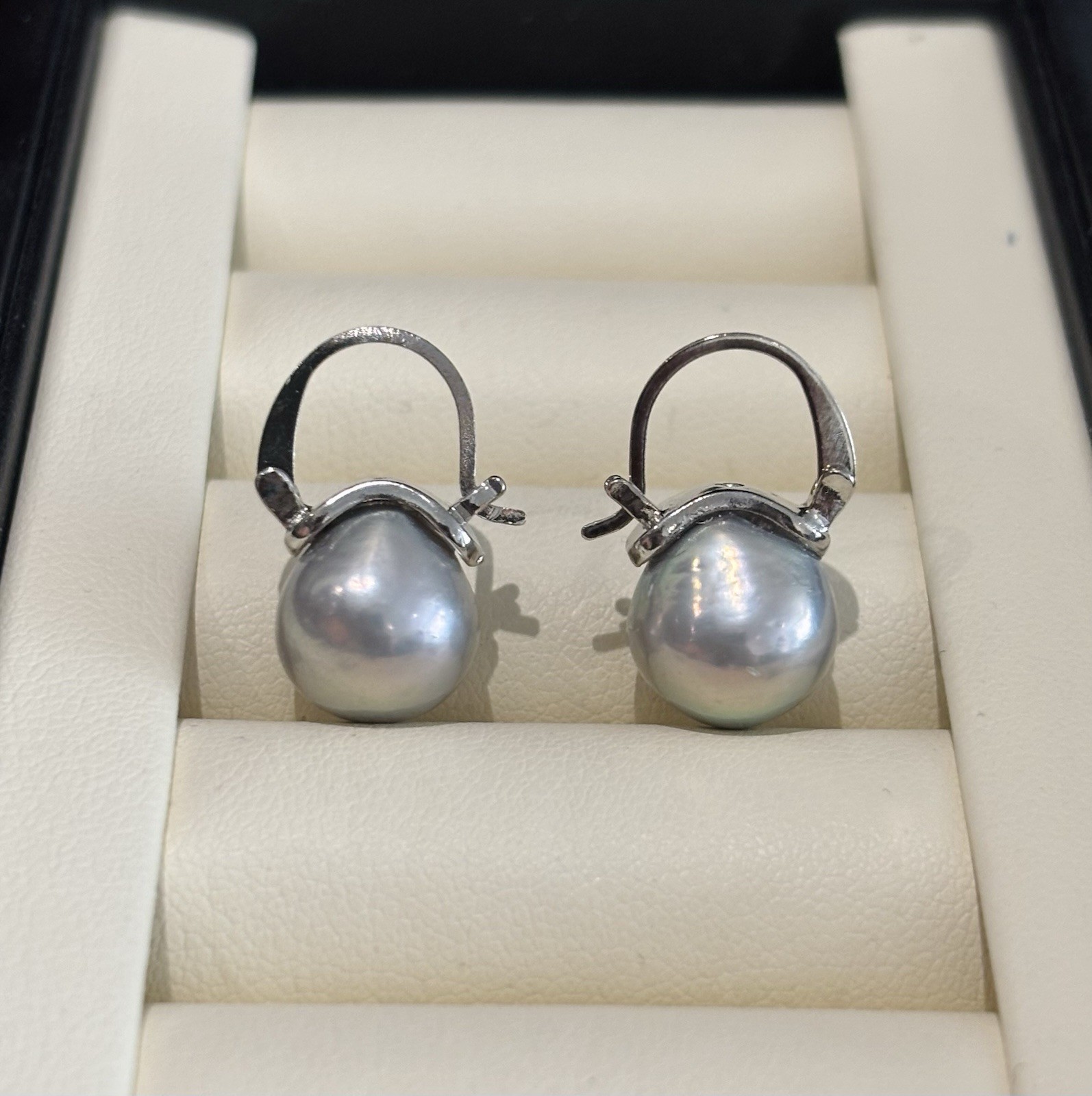 Silver Grey Baroque Pearl Drop Earrings 10mm High Lustre