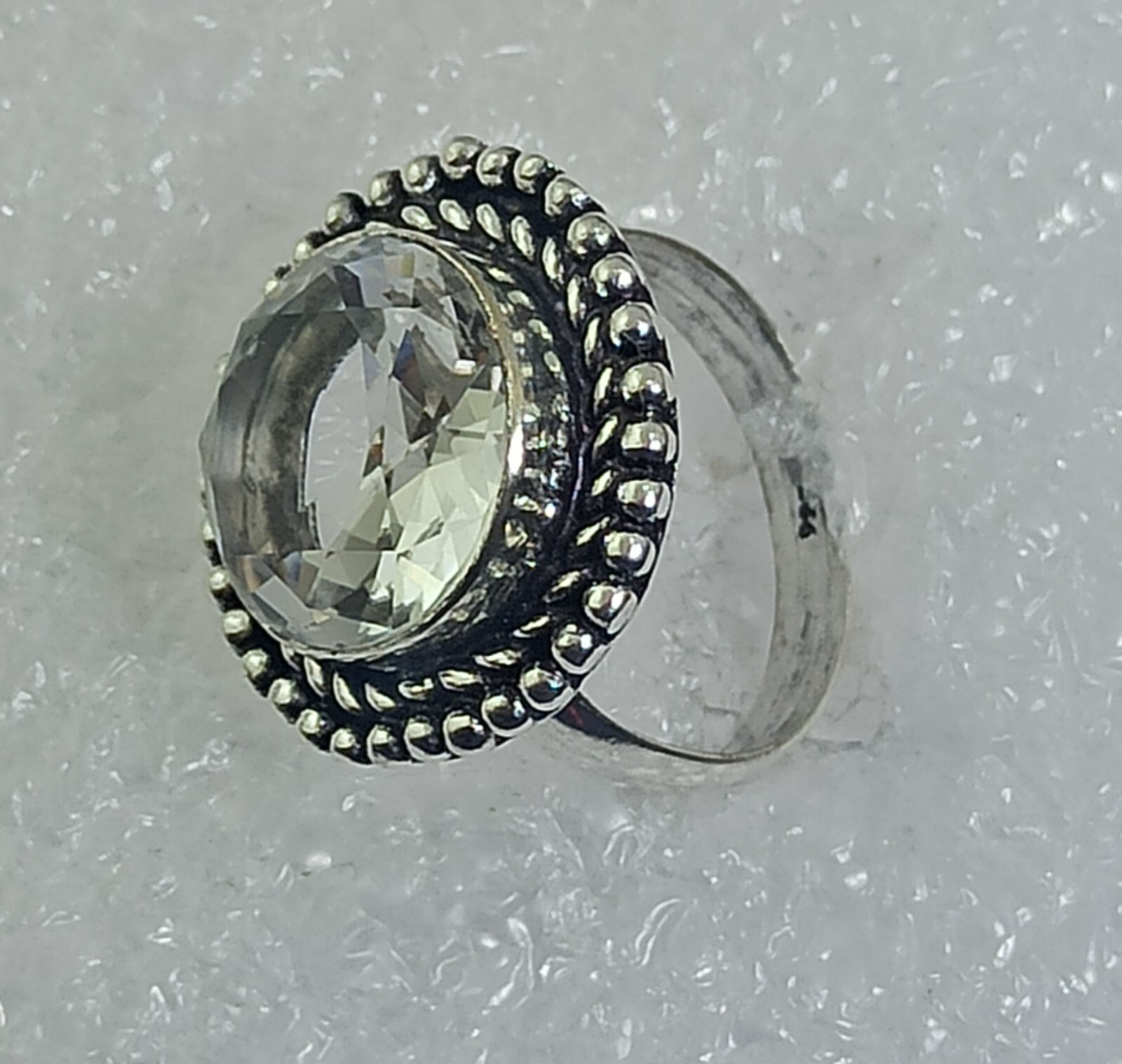 Most Beautiful White Crystal Gemstone Handmade Ring Jewelry Size 8.7 Inches