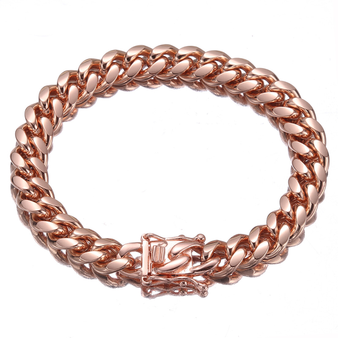 10mm/14mm Rose Gold Miami Cuban Link Chain Bracelet Bangle for Men Women 7-11in