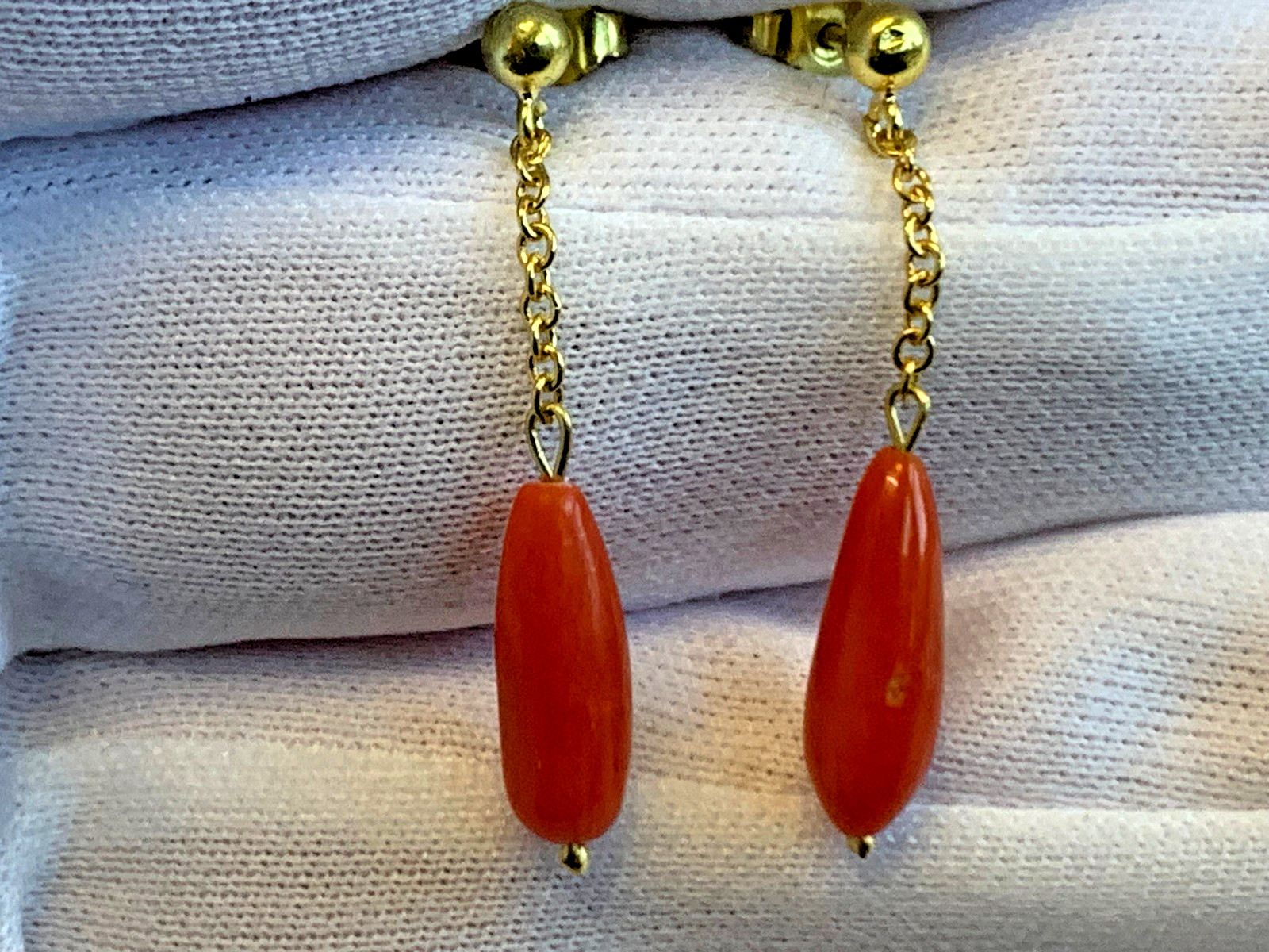 14K Yellow Gold Earrings 1.62g Fine Jewelry Coral Look Dangle Studs *READ*