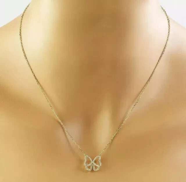 14K Yellow Gold Finish Simulated 1Ct Round Cut Diamond Women Fancy Chain Pendant