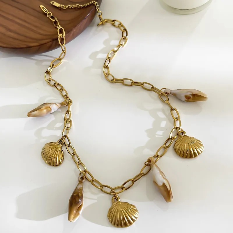 316L Stainless Steel Vacuum Plating Shell Geometric Ocean Conch Necklace
