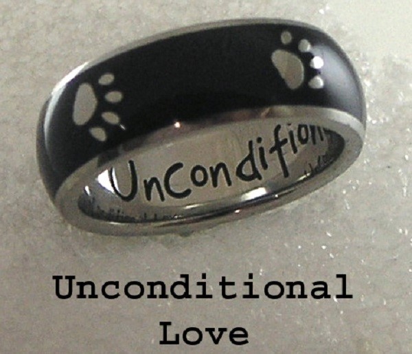Black Paw Print Ring “Unconditional Love” Stainless Steel Dog Cat SZ 6-11
