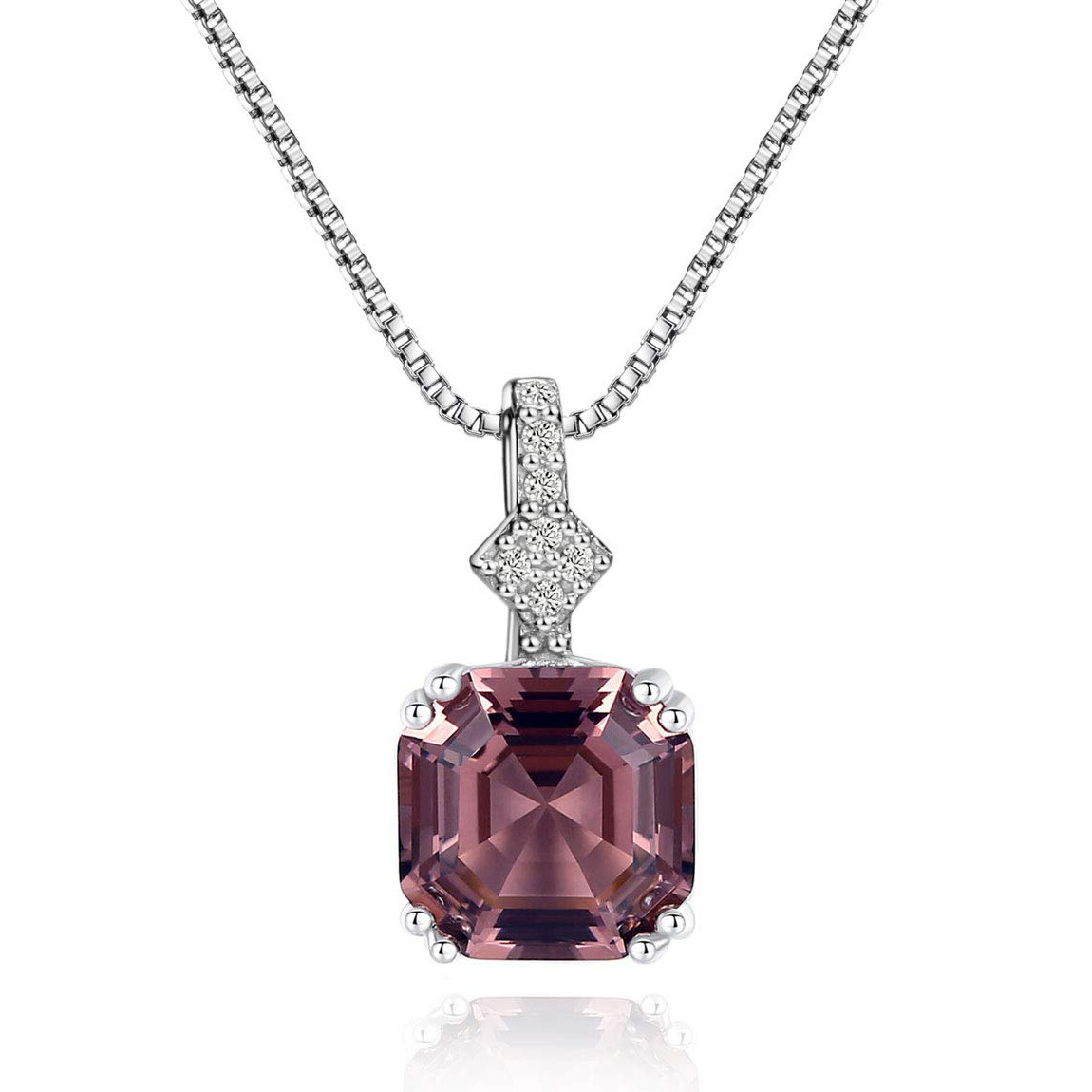 925 Sterling Silver Morganite Necklace Asscher Cut Pendant Womens Jewerly Gift