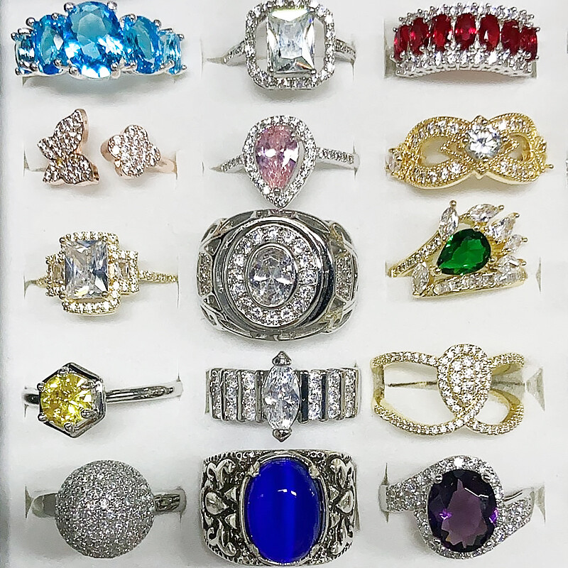 20/100Pcs Wholesale Bulk Lot Women’s Vintage Crystal Metal Jewelry Mixed Rings