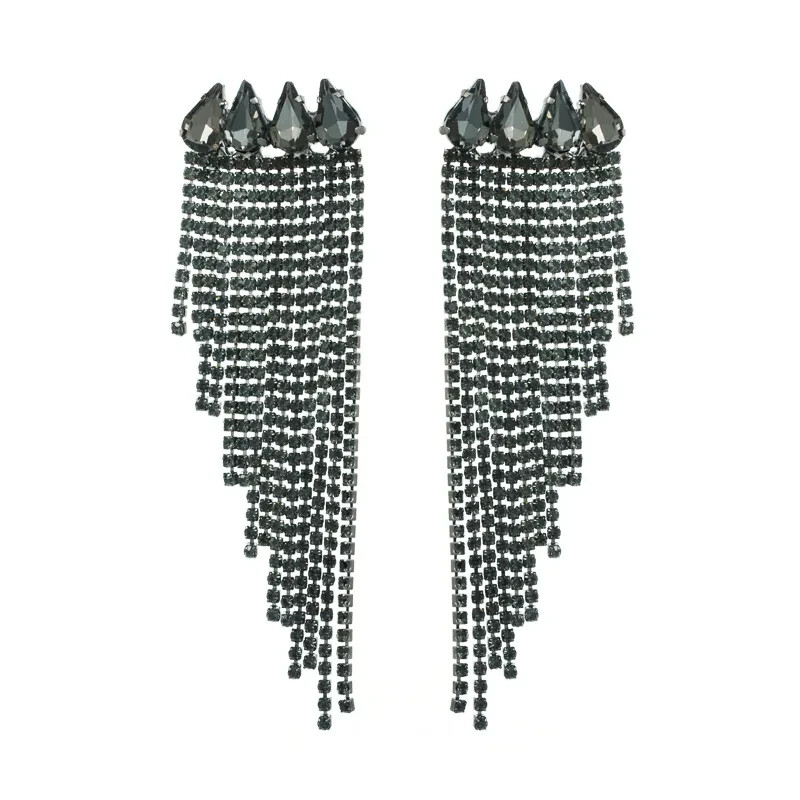 Evening Evening Earrings Wedding Extra Long Rhinestone Crystal Tassel Dangle