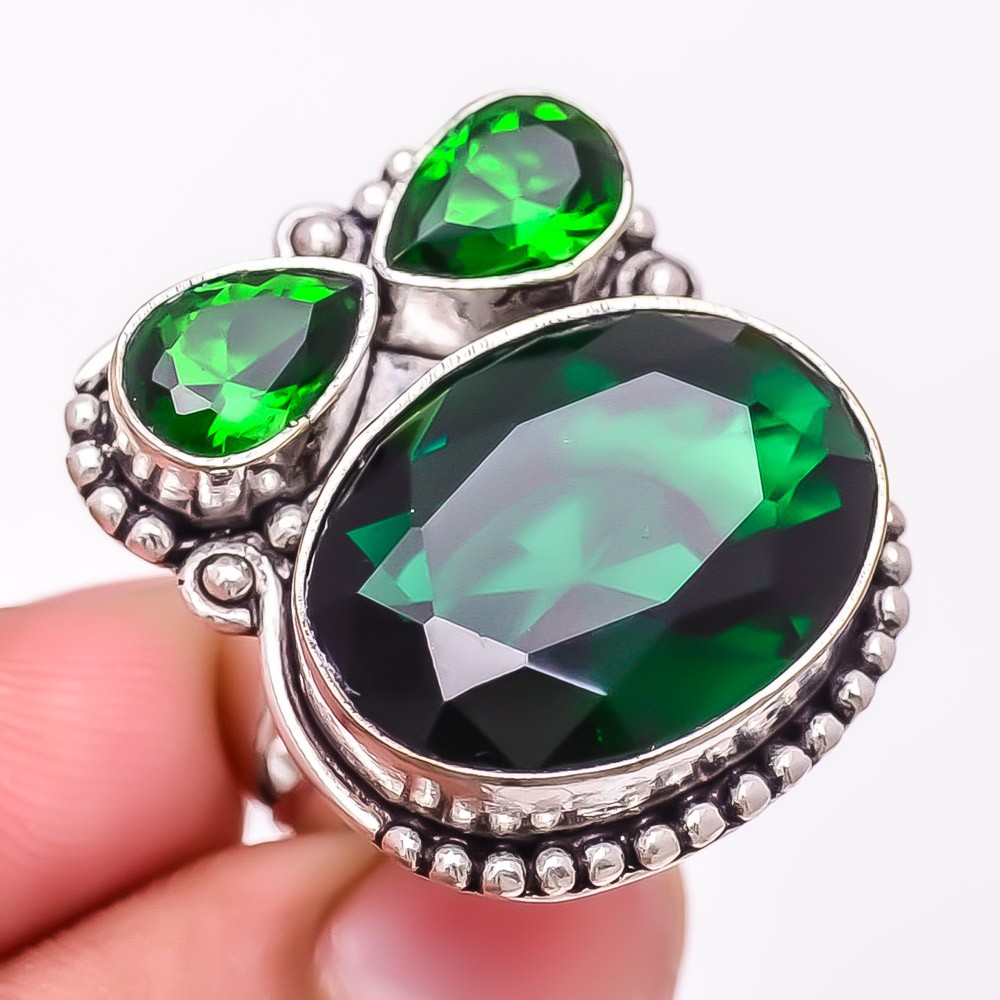 Chrome Diopside Gemstone 925 Silver Plated Jewelry Ring s.6.5 S2046